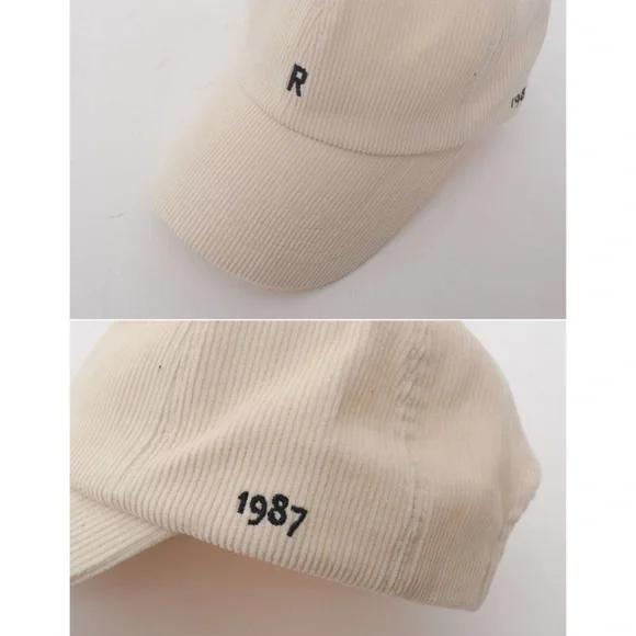 NWOT Korean Brand DEEPNY Corduroy Cap with Embroidered R in Ivory - Picture 11 of 15